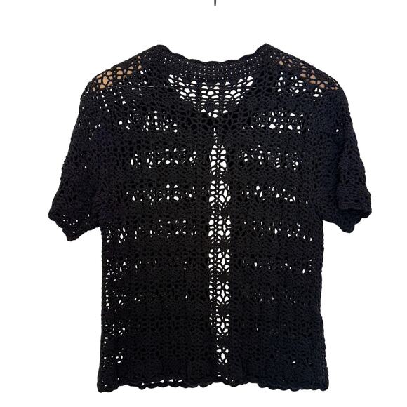 Vintage Southern Lady Crochet Cardigan Women’s Large Black Scalloped Detail - Picture 10 of 10